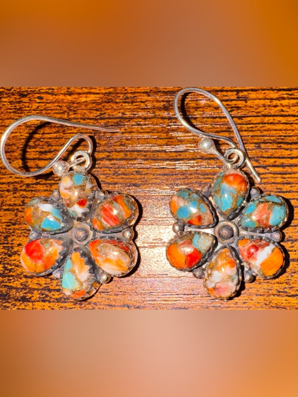 Orange Spiny Oyster Turquoise Earrings set in 925 Sterling Silver